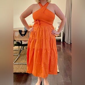 Derek Lam Vibrant Orange Midi Dress